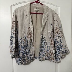 Coldwater Creek Classic Linen Blazer Jacket Petite Large Cream